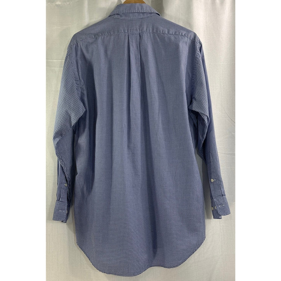 RALPH LAUREN 90s VTG Long Sleeve Navy Pony Yarmouth Blue Check Shirt Sz 16 32/33 - Picture 5 of 5